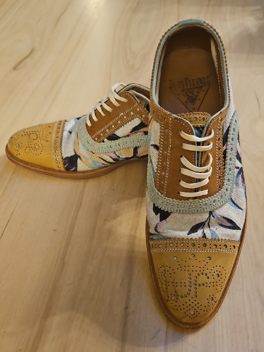 The Gateways John Fluevog Brogue Derby Oxford Shoes Floral Tapestry & Leather 6